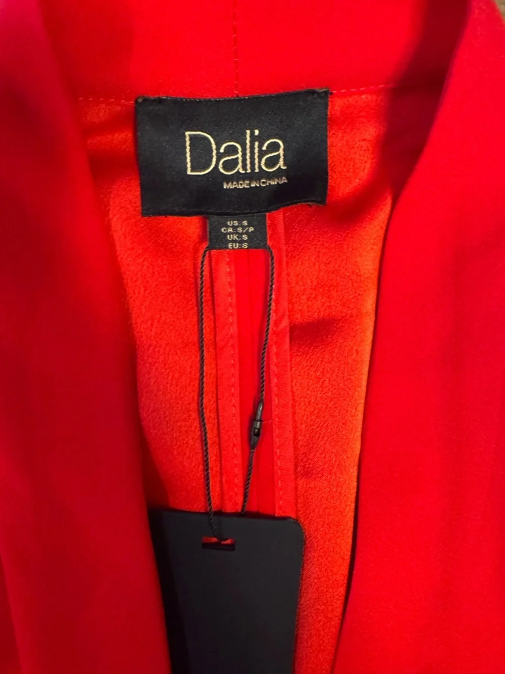 Dalia Vibrant Red Open-Front Blazer with Ruched Sleeves - Picture 3 of 8